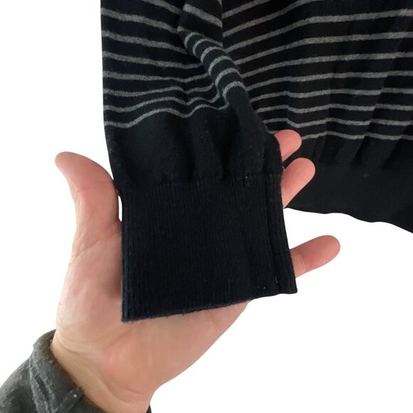 L.L.Bean Mens Medium Black Gray Striped Half-Zip Sz M Sweater Casual Streetwear - Picture 5 of 9